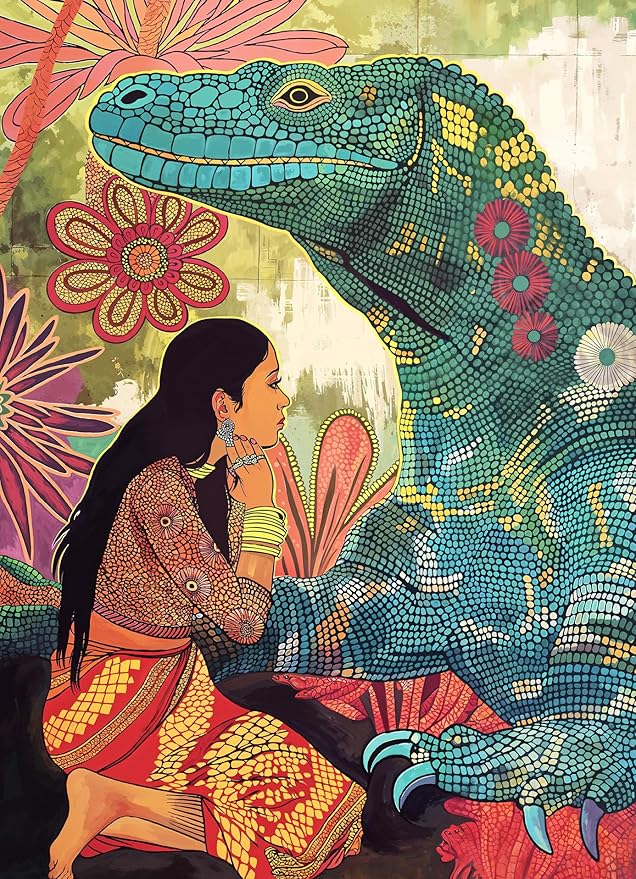 Lucky Puzzles - Komodo’s Silent Blessing - 1000 Piece Jigsaw Puzzle for Adults | Spiritual Puzzle of Woman and Komodo Dragon | Challenging Puzzle for Nature & Animal Lovers