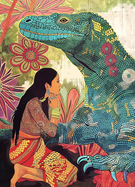 Lucky Puzzles - Komodo’s Silent Blessing - 1000 Piece Jigsaw Puzzle for Adults | Spiritual Puzzle of Woman and Komodo Dragon | Challenging Puzzle for Nature & Animal Lovers
