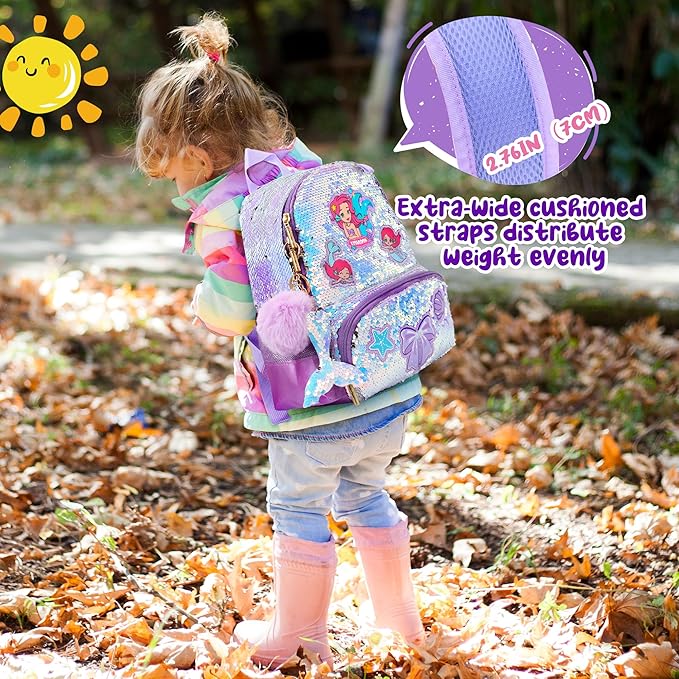 Mermaid Sparkly Sequin Backpack for little Girls Toddler,Cute Kids School Book Bag for Nursery Kindergarten Elementary,Back to School Easter Birthday Christmas Gifts for Girls