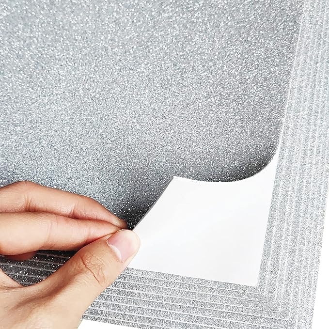 SALEMAR Silver Sticky Glitter Foam Sheets for Craft, 10 Packs Thick Self-Adhesive Sparkle EVA Paper Stickers for School Projects, 30 x 20cm