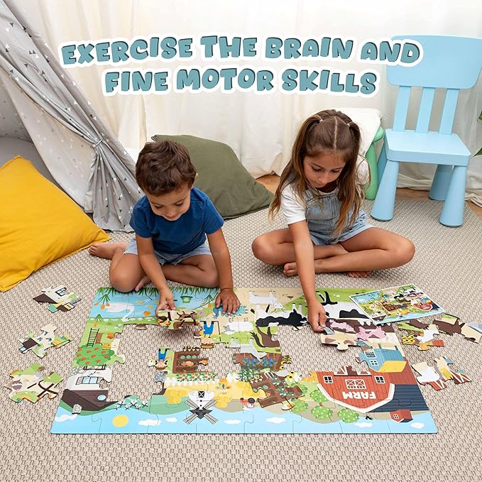 BONNYCO Giant Floor Puzzles for Kids of Farm Animals with 48 Large Pieces. Jumbo Puzzle 36.2 x 24.4 in, Gifts for Boys and Girls, Educational Kids Toys Ages 2-8