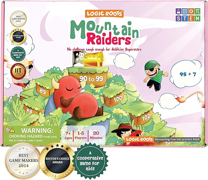 Mountain Raiders Addition Game - Fun Math Board Game for 7-9 Year Olds, Easy Start STEM Toy with Addition of 2 & 3 Digit Numbers, Perfect Learning Gift for Girls & Boys, Grade 2 and Up