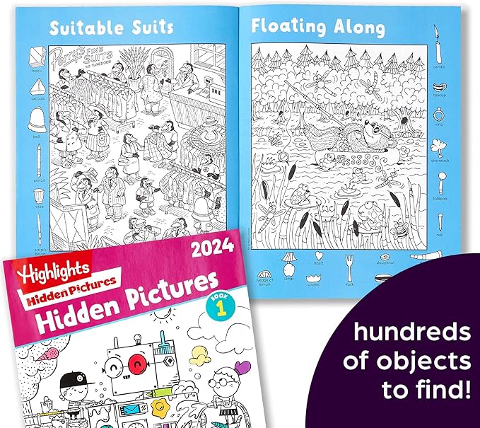 Highlights for Children Hidden Pictures 2024 Activity Books for Kids Ages 6 and Up, 4-Book Set of Travel-Friendly Screen Free Seek and Find Fun, Books Double as Coloring Books