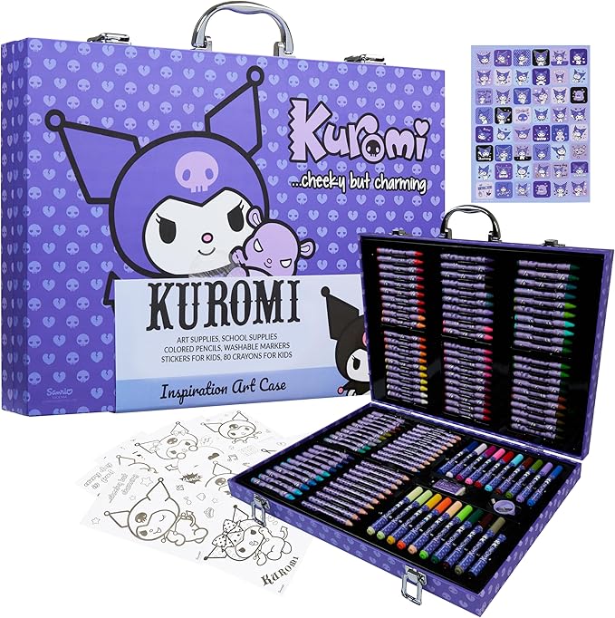 Hello Kitty Sanrio Kuromi Art Supplies for Kids, Colored Pencils, Markers, Crayons, Kawaii Drawing Kit, Stationary, Art Kit, Gifts for Girls (Purple Kuromi)