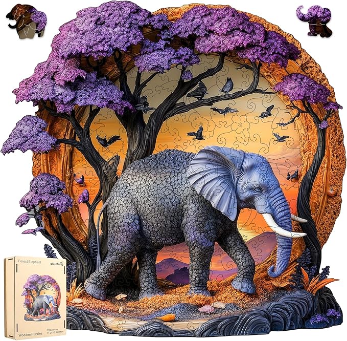 Wooden Puzzle for Adults 500 Pcs, 3D Vision Effect Elephant Forest Puzzle Unique Shape Advanced Jigsaw Puzzle, Challenge Wooden Jigsaw Puzzle for Family Game (16.9 x 16.4 in)