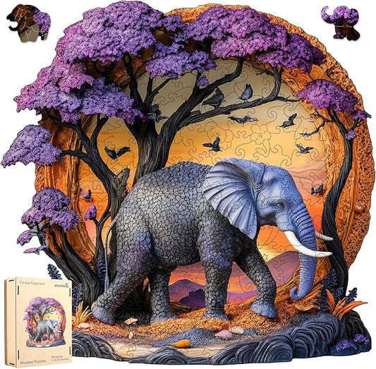 Wooden Puzzle for Adults 500 Pcs, 3D Vision Effect Elephant Forest Puzzle Unique Shape Advanced Jigsaw Puzzle, Challenge Wooden Jigsaw Puzzle for Family Game (16.9 x 16.4 in)