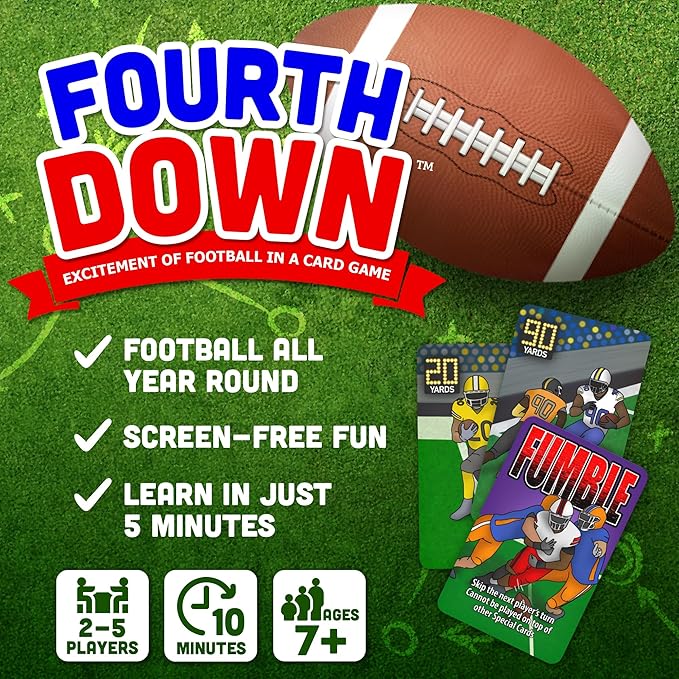 Fourth Down® - Best Football Game! Card Game for Tweens and Family Fun - Easy to Learn, Fast to Play | Perfect for Family Game Night, Sports Gifts, and Offline Fun