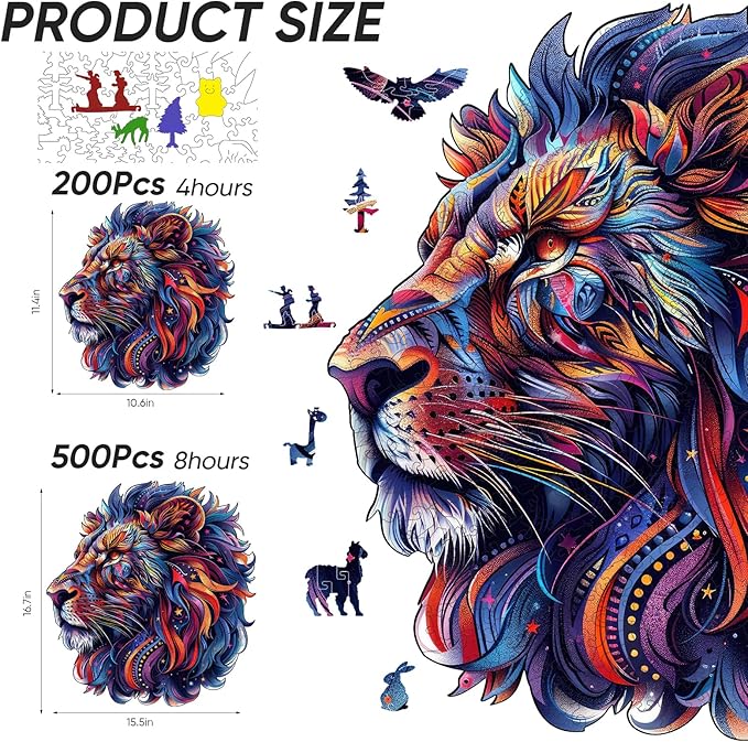 500 Pieces Puzzles for Adults 15.5x16.7in, Lion Wooden Jigsaw Puzzles, Royal,Unique Shape Animal Adult Puzzles,Irregular Wood Creative Gift for Adults and Kids Family Game