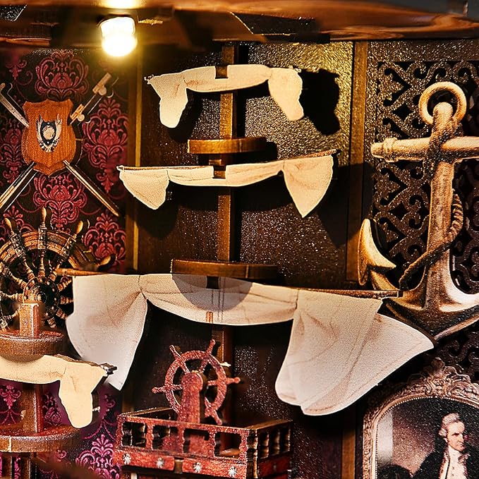 Book Nook Kit, Book Nook Kits for Adults and Teens, DIY Miniature Dollhouse Kit 3D Wooden Puzzle Booknook Bookend with LED Light