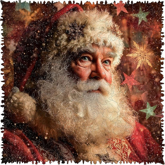 Santa Claus Wooden Puzzles 479 Pcs Unique Shaped Holiday Wood Jigsaw Puzzle with Storage Box, Festive Family Game for Parents & Kids 15.9x15.9 Inch