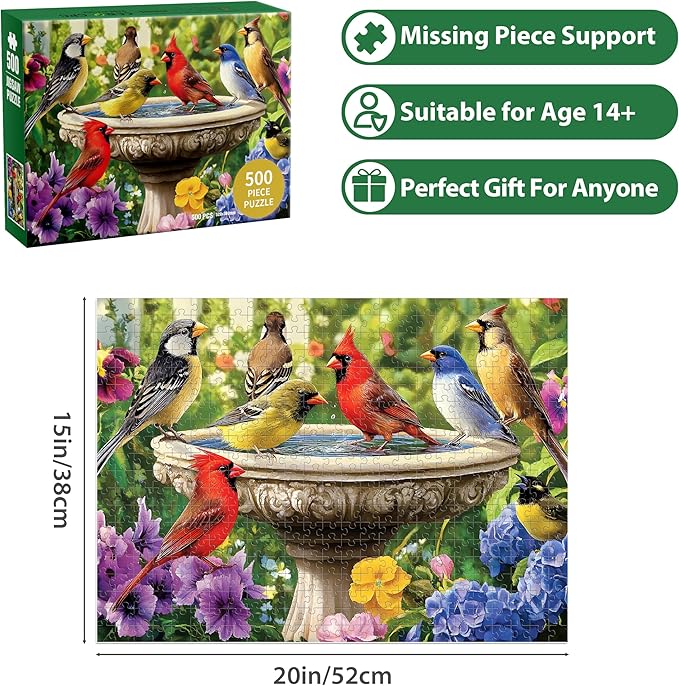 500 Piece Puzzles for Adults, Birds Jigsaw Puzzle 500 Piece for Adults Kids Seniors, Recycled Cardboard Large Piece Puzzle 500, Family Games Great Gift for Mom Dad Family Friends 20.5 x 15 in