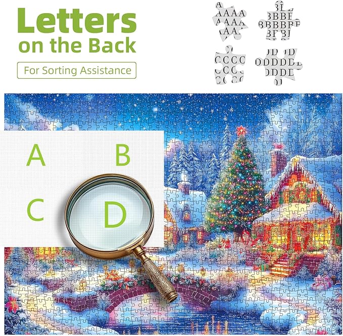 Christmas Fantasy Fairy Town Jigsaw Puzzles for Adults 1000 Piece Winter Country Landscape Puzzle for Adults with Letters on Back Challenging Holiday Family Puzzle Games Gift for Women Men Seniors