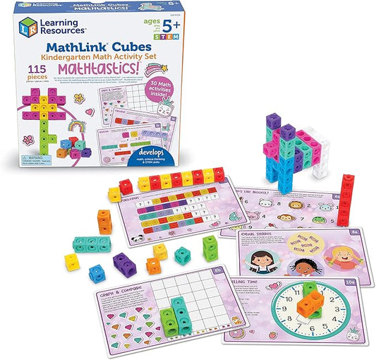 MathLink Cubes Kindergarten Math Activity Set Mathtastics!, Math Teaching Toys, PreKManipulatives, Children’s Math Games, 115 Pieces, Age 5+