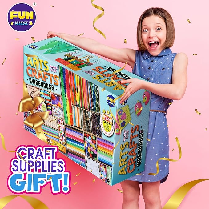 3 Layers Jumbo Arts and Crafts Supplies Warehouse, Biggest Chest Box 17.91Wx12.4L Includes 1600+ Giant Craft Materials Kit for Kids 6-12 Creative Toys Birthday Gift for Preschool Girls and Boys