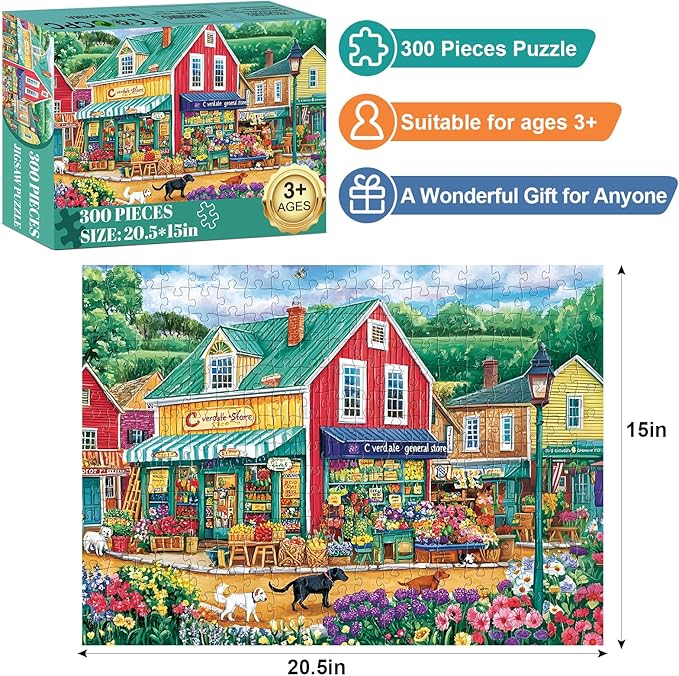 300 Piece Puzzles for Adults,Garden Center General Store Jigsaw Puzzle for Adults Children Elderly,Large Piece Puzzle for Kids Age 8-10 10-12, Challenging Funny Puzzle,Family Game Great Gift 20.5x15in