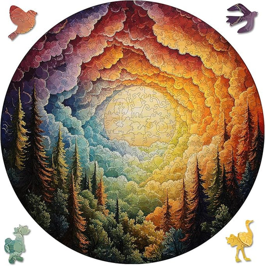 Ruikiyart Wooden Puzzles for Adults, 5MM 200 Pieces Forest Wooden Jigsaw Puzzles, Unique Shape Tree Puzzle for Kids and Adults on Birthday, Thanksgiving, Christmas (11.2"x11.2")