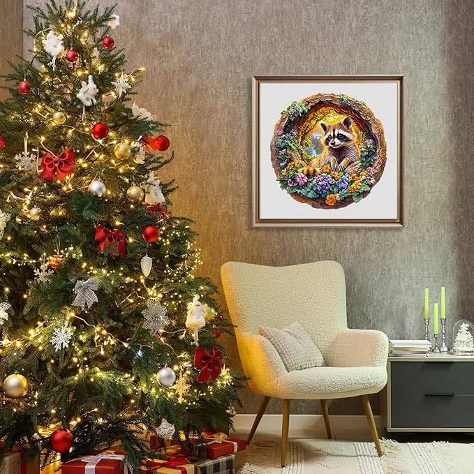 Wooden Puzzles for Adults - Raccoon on Vacation Wooden Jigsaw Puzzle - Unique Animal Shaped Wood Puzzles Adult - Christmas Birthday Gifts for Adults/Friends/Family - 200pcs 11.4 * 11.3in