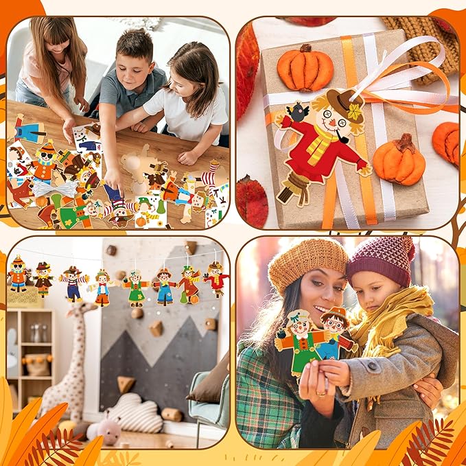 BeYumi Fall Scarecrow Craft Kit - 123Pcs Fall Scarecrow Craft Kit DIY Autumn Thanksgiving Ornament Set Home Classroom Game Activities Art Supplies Decor for Kindergarten Kids