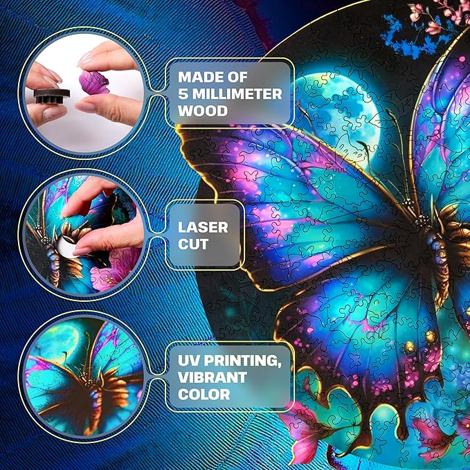 ESC WELT Wooden Butterfly Puzzle 300 Pieces - Captivating Mind Entertainment for Teens and Adults - Fun and Environmentally Friendly Toy - Wooden Puzzle