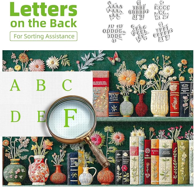 Blueforest 1000 Piece Jigsaw Puzzles for Adults, Unique 3D Embroidery-Style Floral & Vintage Bookshelf Art Puzzle, Challenging Fun Adult Puzzles for Relaxation 27.5x19.7 Inch