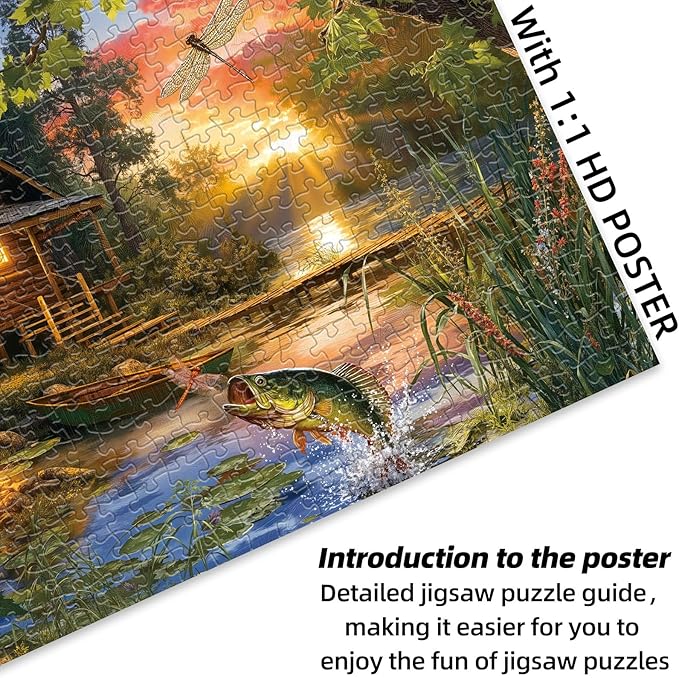 Jigsaw Puzzle for Adults 500 Pieces - Lakeside Cottage Puzzles, Nature Forest Lake Wooden Cabin Jigsaws