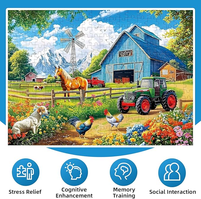 300 Pieces Puzzles for Adults,Farm Animals Puzzles for Adults,Large Piece Puzzle for Seniors,Fun Horse Jigsaw Puzzles,Puzzle for Kids Ages 8-10,Challenging Family Game,Holiday Party Gift,20.5 x 15 in