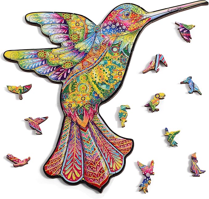 Hummingbird Wooden Puzzle for Adults, 108 PCS Animal Unique Shaped Wooden Jigsaw Puzzles - 7.55 x 10.78 Inches, Creative Gift for Teenagers and Adults