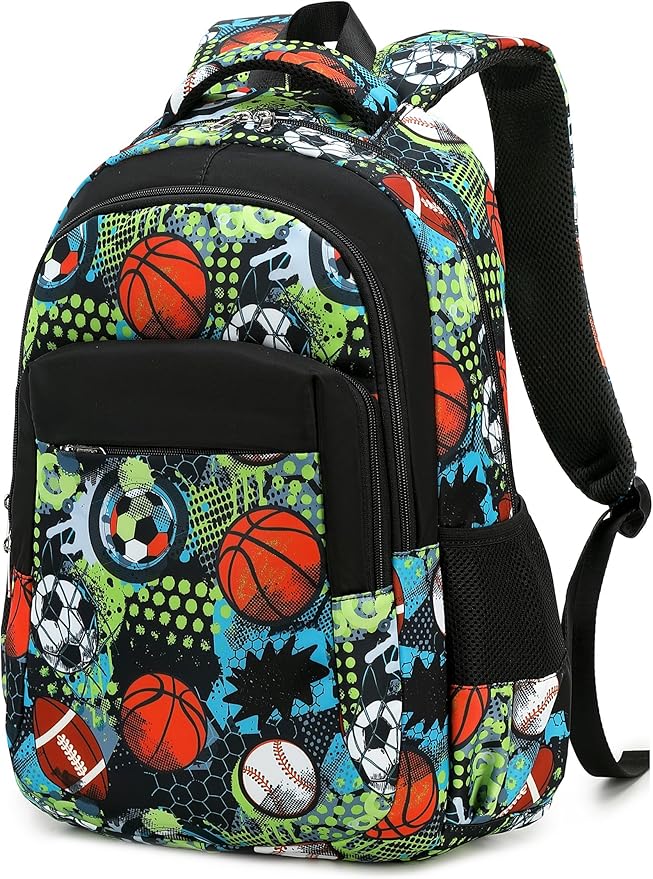 LEDAOU School Backpack Teen Boys Kids Bookbag Daypack School Bag (Green Dots Rugby)