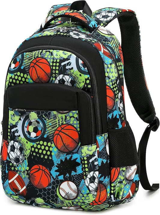 LEDAOU School Backpack Teen Boys Kids Bookbag Daypack School Bag (Green Dots Rugby)