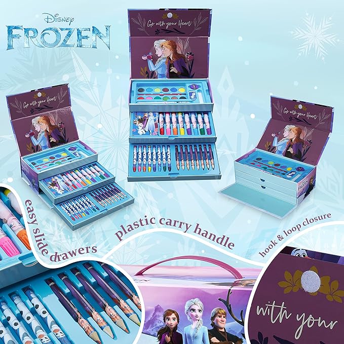 Disney Colored Pencils Art Supplies Kids Set Coloring Stationery Girls Drawing Pencils Supplies Travel Case with Crayons Arts and Crafts for Kids 4-12 (Multicolor Frozen)