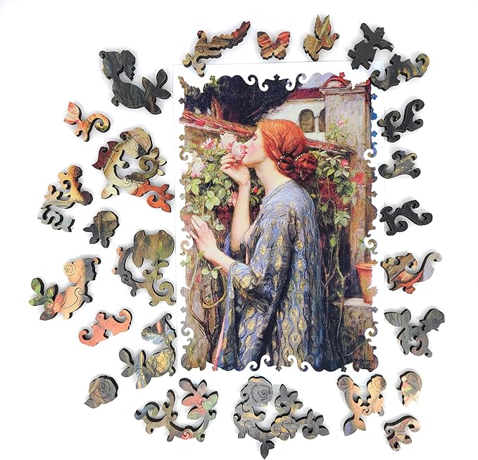 Wooden Puzzle for Adults - Uniquely Shaped Pieces - Made in The USA by FoxSmartBox - 200 Pieces - The Soul of The Rose