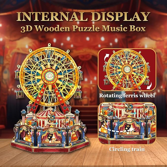 DIY 3D Wooden Puzzle Ferris Wheel Music Box Kit with LED,Rotating Mechanical Model Building Kit,Birthday for Family Friends - Century Ferris Wheel(SQ-69)