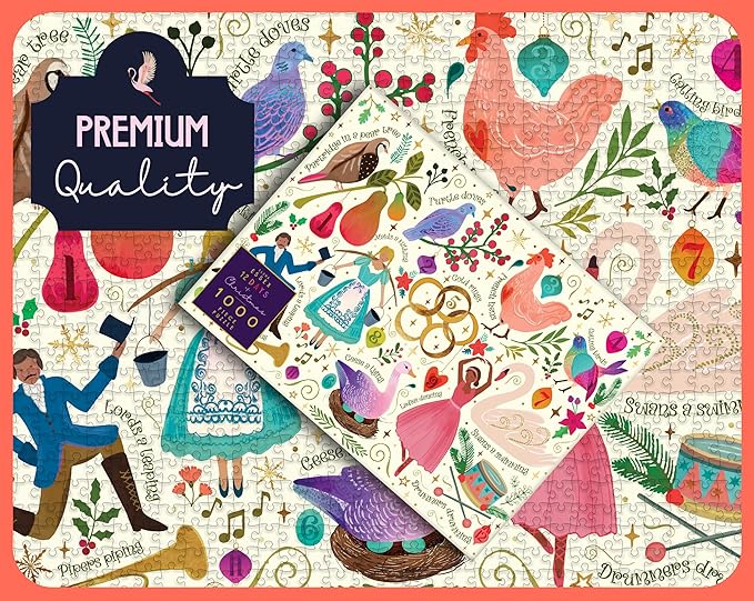 Christmas Puzzle - 12 Days of Christmas | Christmas Puzzles 1000 Pieces | Puzzles for Adults 1000 Pieces | Jigsaws Size 28 x 20 inches | Elena Essex Puzzles