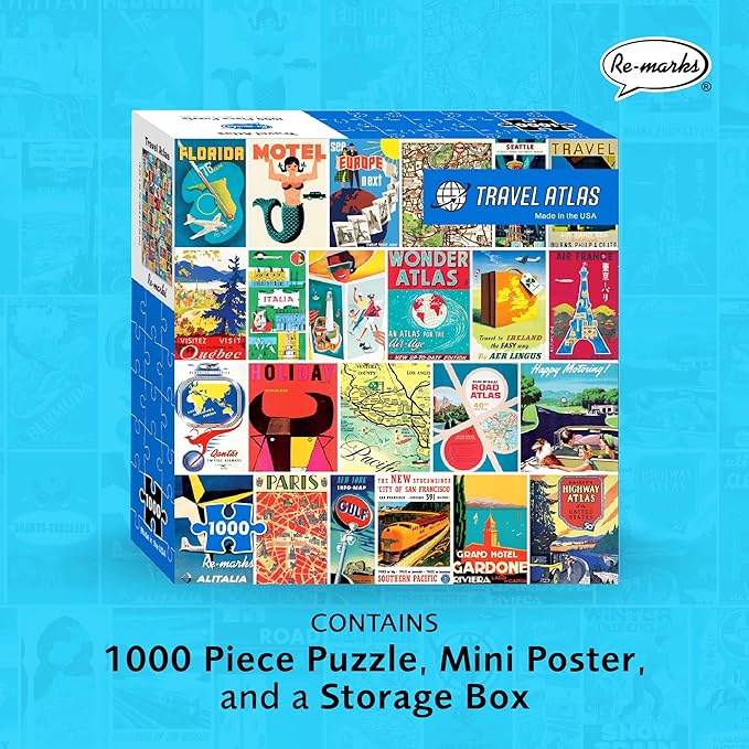 Re-marks Travel Atlas Retro 1000-Piece Jigsaw Puzzle for All Ages