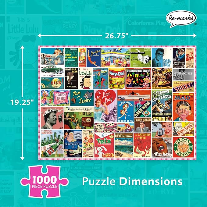 Re-Marks 1950s Pop Culture Puzzle, 1000-Piece Puzzle for All Ages, Family Jigsaw Puzzle