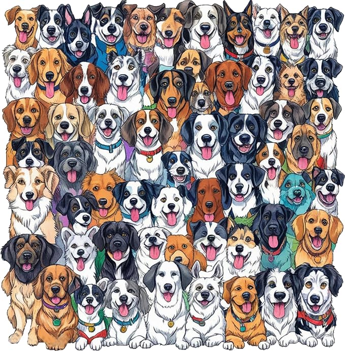 Wooden Puzzles for Adults,Hundred Dogs Wooden Jigsaw Puzzles 61pcs,11.2x11.2in,Large,Unique Shape Adult Puzzles,Irregular Wood Puzzles Creative Gift for Adults and Kids Family Game