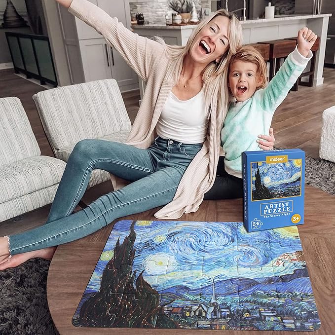 24 Pieces Starry Night Puzzle, Toddler Easy Puzzles for Kids Ages 3-5,4-6 Artist-an Intellectual Decompression Entertainment Game and Preschool Educational Learning Toys