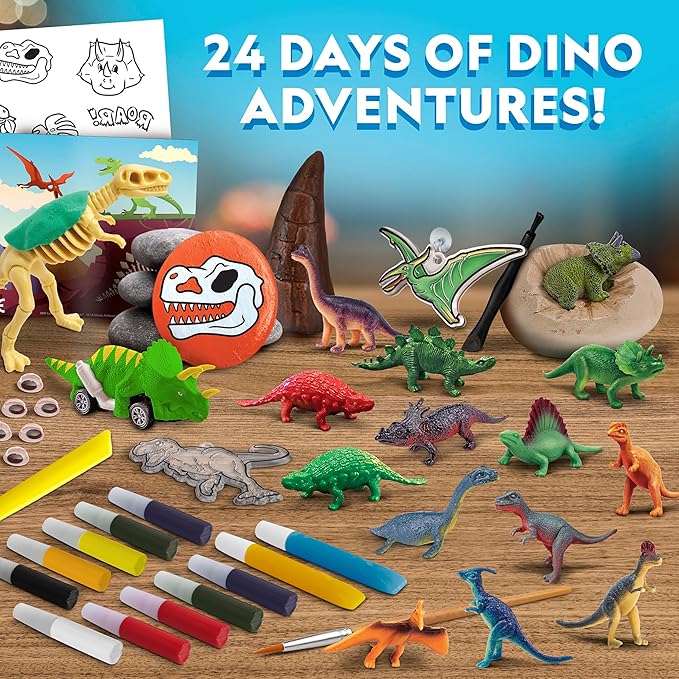 NATIONAL GEOGRAPHIC 2025 Dinosaur Advent Calendar - Christmas Countdown Calendar with 24 Dino Activities & Figures, Paint A Dinosaur Racer, Create a Clay T. Rex, Excavate a Dino Tooth Replica & More