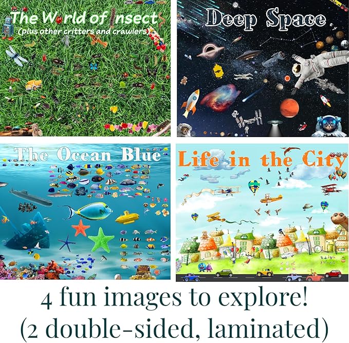 Adventure Set - 2X Wood Magnifying Glass for Kids with 4 Pictures - Wooden Montessori Toy - Learn and Explore