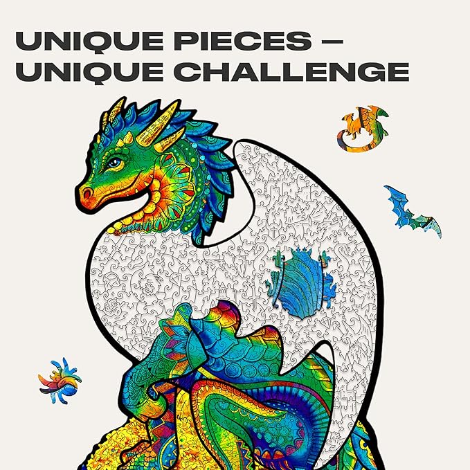 UNIDRAGON Original Wooden Jigsaw Puzzles - Guarding Dragon, 700 pcs, Royal Size 14.5"x23.9", Beautiful Gift Package, Unique Shape Best Gift for Adults and Kids