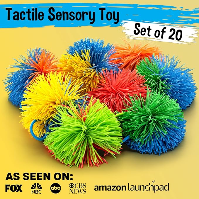 Stringy Balls & Sensory Toys for Kids 20 Pack - Stocking Stuffers For Kids Ages 4 5 6 7 8 9 Year Old Gift Ideas - Best Birthday Toddler Gifts for Boys & Girls - Monkey Pom Balls Fidget Toys Party Pack