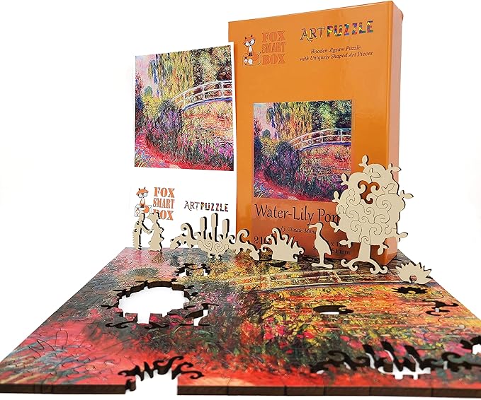 Wooden Jigsaw Puzzle for Adults - Uniquely Shaped Pieces - Made in The USA by FoxSmartBox - 210 Pieces - Water-Lily Pond