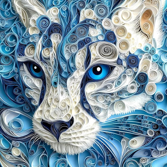 Bgraamiens Puzzle-Blue Gaze-1000 Piece Tiger Animal Puzzle Paper Quilling Art Puzzle Color Challenge Jigsaw Puzzles for Adults and Kids