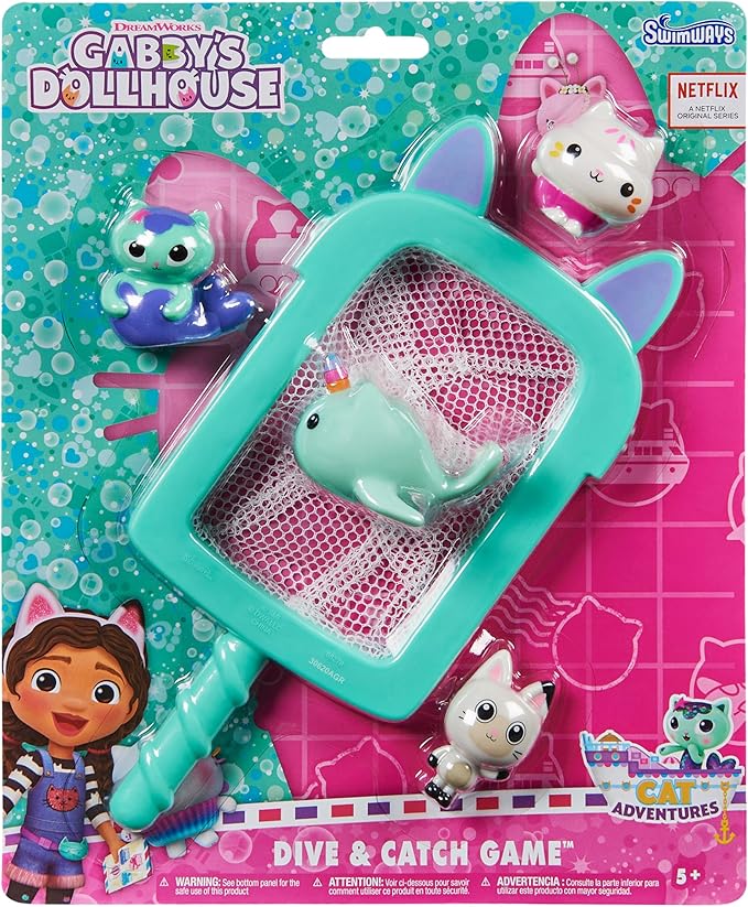 Swimways Gabby's Dollhouse Dive n Catch Game, Swimming Pool Accessories & Kids Pool Toys, Pool Party Supplies & Water Toys for Kids Aged 5 & Up