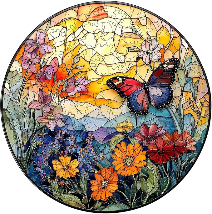 Wooden Puzzles for Adults - Stained Glass Butterfly Wood Puzzles Adult - Unique Animal Shape Wooden Jigsaw Puzzles for Adults - Birthday Gifts for Puzzle Lovers, Family (11.4 * 11.3in)