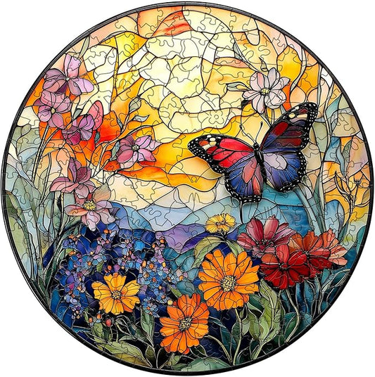 Wooden Puzzles for Adults - Stained Glass Butterfly Wood Puzzles Adult - Unique Animal Shape Wooden Jigsaw Puzzles for Adults - Birthday Gifts for Puzzle Lovers, Family (11.4 * 11.3in)