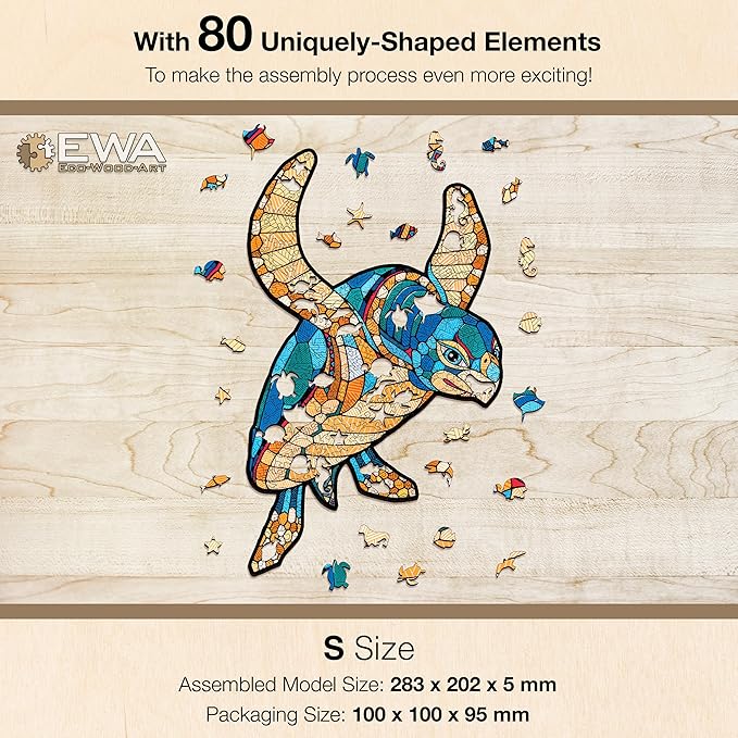 EWA Home Décor – Turtle Small 80 Pieces – Wooden Jigsaw Puzzle for Adults – Perfect for Artistic Home Decoration and Mindful Relaxation
