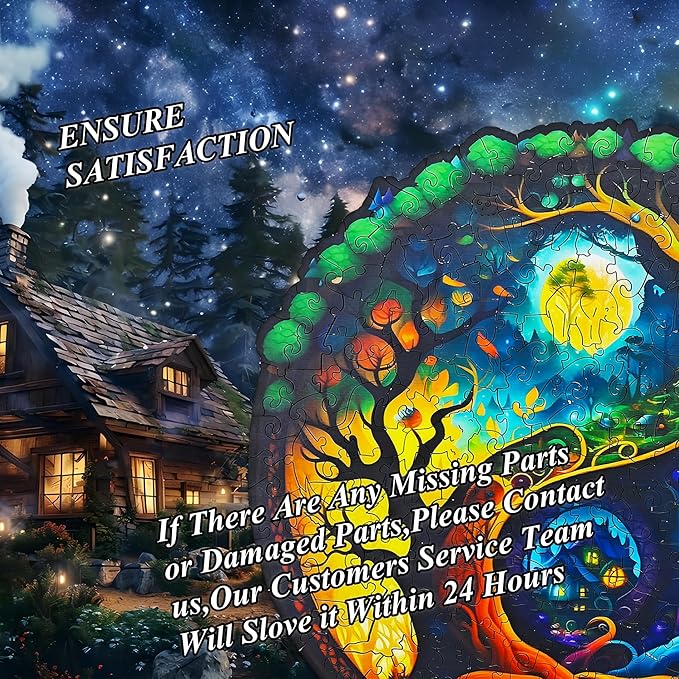 Wooden Jigsaw Puzzle for Adults,Night Tree House Animals Shaped Magic Puzzle Pieces Best Gift for Adults,Can be Used as a Cool Mouse Pad,241pcs,(13.38 * 13.38 inches)