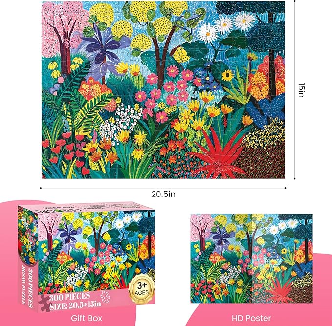 300 Piece Puzzles for Adults, Colorful Garden with Trees and Flowers Jigsaw Puzzles, Vibrant and Relaxing 300 Piece Puzzle, Perfect for Family Time, Wall Decor, Great Gift for Adults, Kids, Seniors