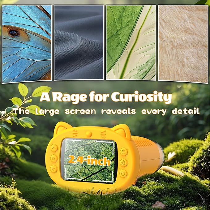 Kids Microscope, 1000X Portable Digital Microscope with 2.4″ IPS Screen & 8 LEDs, USB Rechargeable, STEM Educational Science Kit Toys, Best Christmas Birthday Gifts for 4-12 Year Old Boy Girl